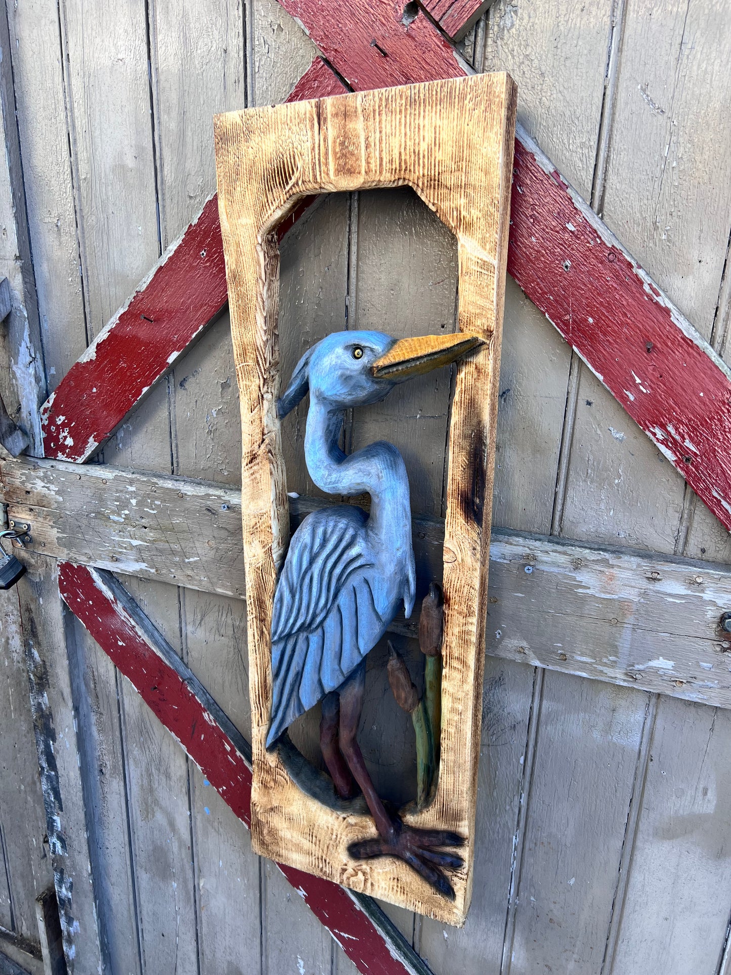 Wall decor .Chainsaw carved Blue Heron